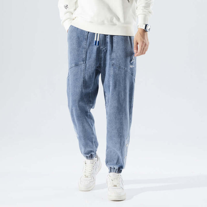 Spodnie Jogger Denim Męskie | Bawełna | Zwężany Krój z Gumką