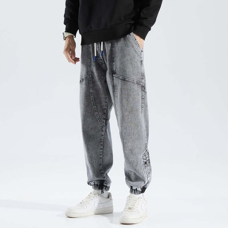 Spodnie Jogger Denim Męskie | Bawełna | Zwężany Krój z Gumką