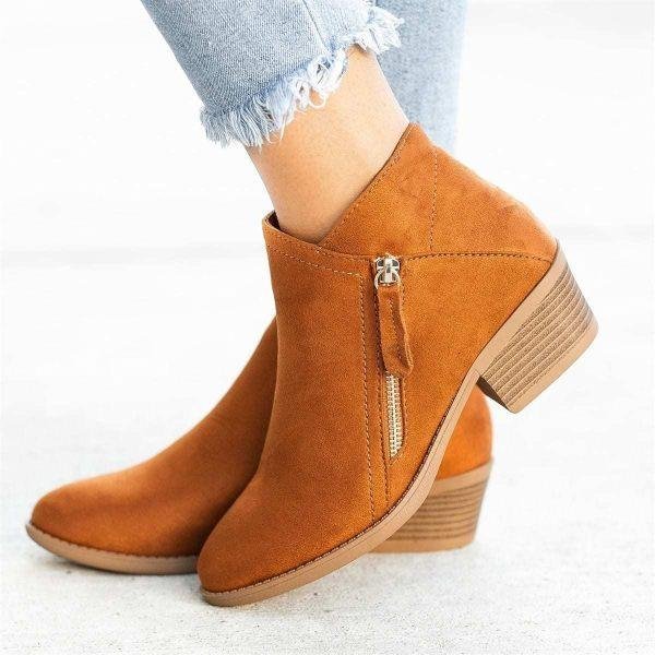 Damskie Botki na Niskim Obcasie | Wygodne Zapięcie na Zamek | Stylowe Buty Codzienne