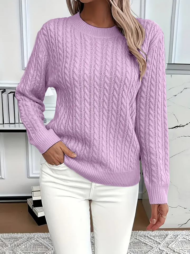 Sweter z Warkoczowym Splotem | Dzianina | Klasyczny Krój i Miękka Faktura