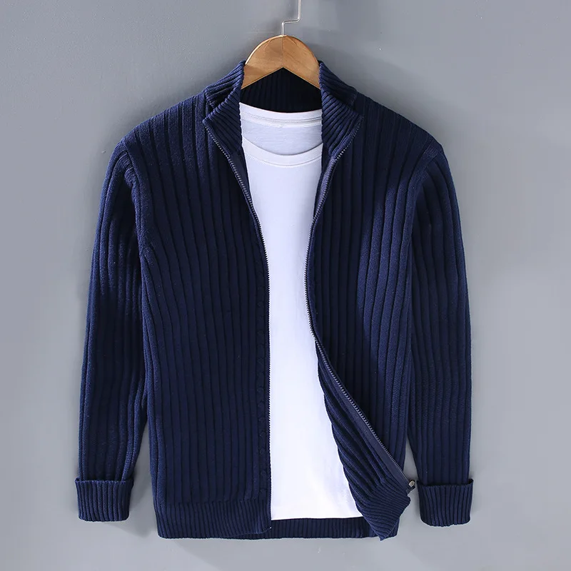 Męski Sweter Rozpinany w Pionowe Prążki | Ciepły i Miękki | Styl Casual na Co Dzień