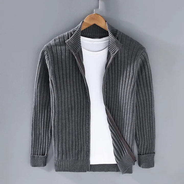 Męski Sweter Rozpinany w Pionowe Prążki | Ciepły i Miękki | Styl Casual na Co Dzień