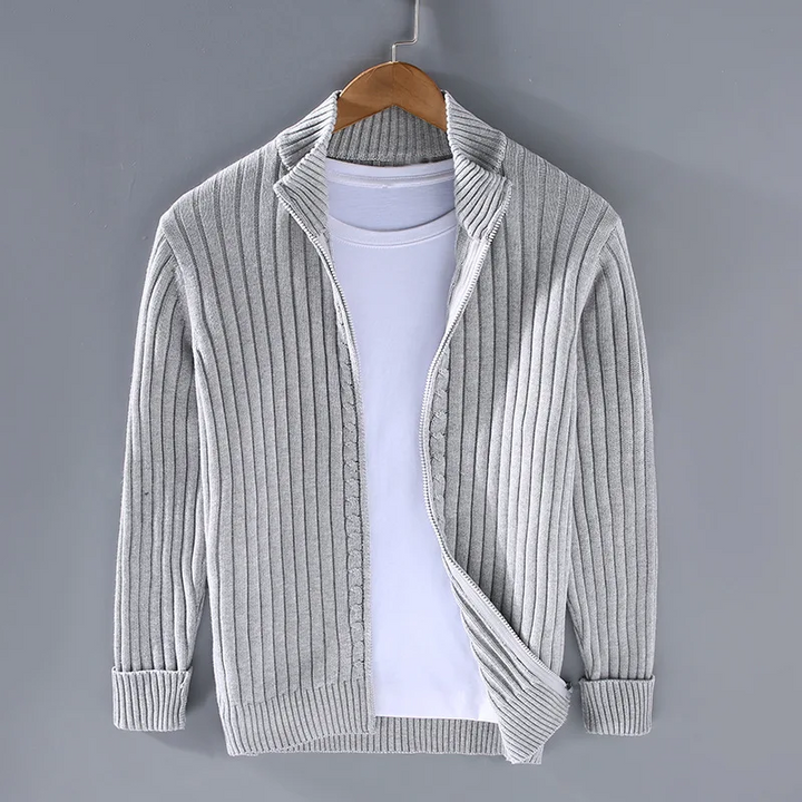 Męski Sweter Rozpinany w Pionowe Prążki | Ciepły i Miękki | Styl Casual na Co Dzień
