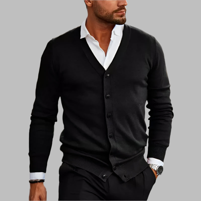 Męski Elegancki Kardigan z Dekoltem V | Klasyczny Krój | Idealny do Stylizacji Smart Casual