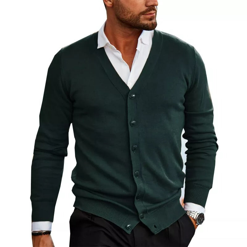 Męski Elegancki Kardigan z Dekoltem V | Klasyczny Krój | Idealny do Stylizacji Smart Casual