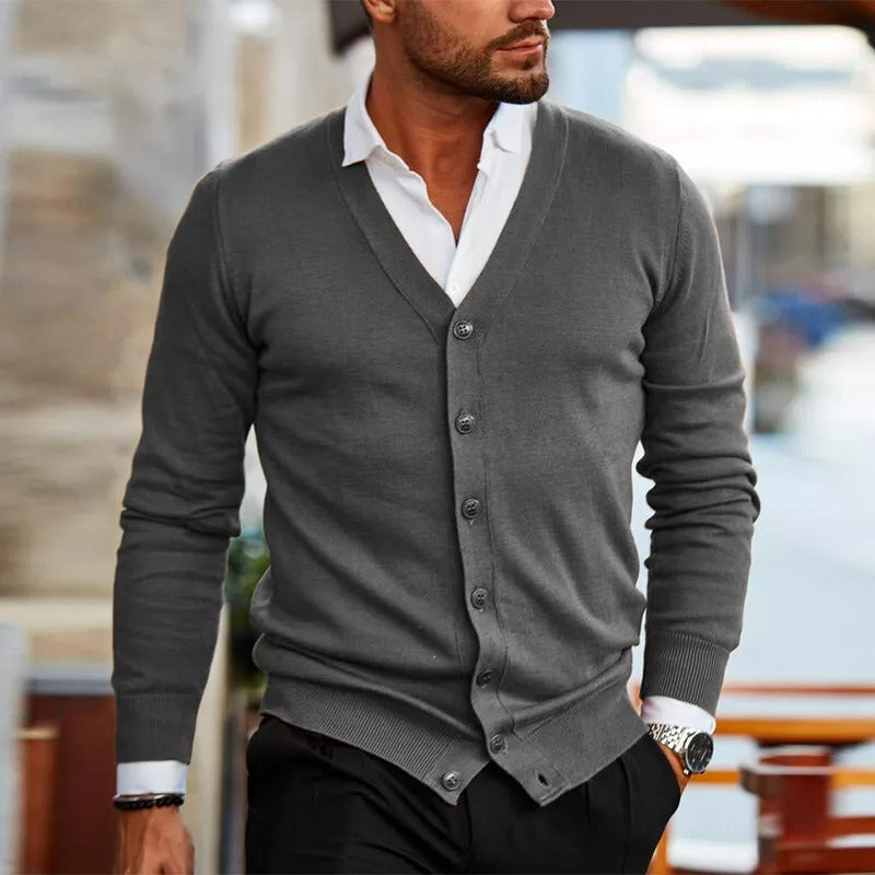 Męski Elegancki Kardigan z Dekoltem V | Klasyczny Krój | Idealny do Stylizacji Smart Casual