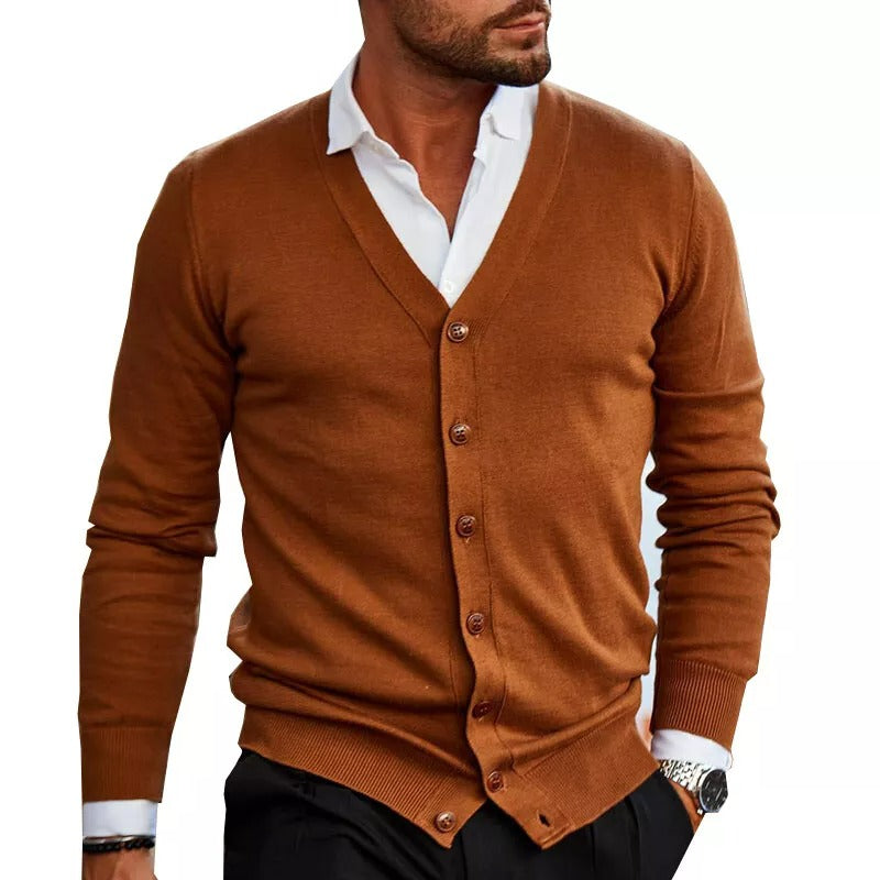 Męski Elegancki Kardigan z Dekoltem V | Klasyczny Krój | Idealny do Stylizacji Smart Casual