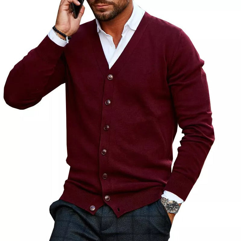 Męski Elegancki Kardigan z Dekoltem V | Klasyczny Krój | Idealny do Stylizacji Smart Casual