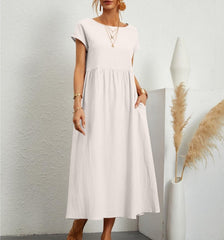 Damska Sukienka Letnia Maxi | Luźny Krój | Krótki Rękaw | Codzienna Elegancja