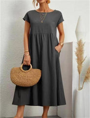Damska Sukienka Letnia Maxi | Luźny Krój | Krótki Rękaw | Codzienna Elegancja