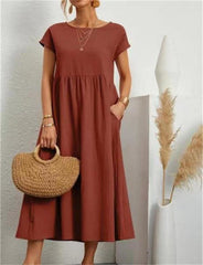 Damska Sukienka Letnia Maxi | Luźny Krój | Krótki Rękaw | Codzienna Elegancja