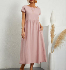 Damska Sukienka Letnia Maxi | Luźny Krój | Krótki Rękaw | Codzienna Elegancja