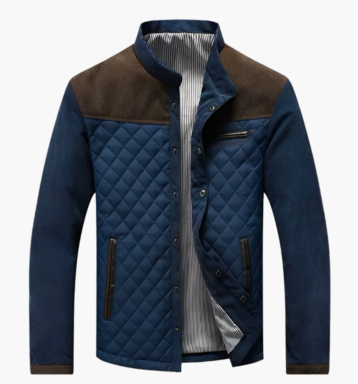 Męska Pikowana Kurtka Przejściowa | Kontrastowe Wstawki | Stójka | Styl Casual-Elegancki