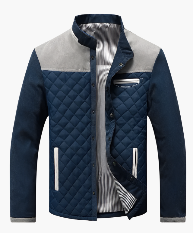 Męska Pikowana Kurtka Przejściowa | Kontrastowe Wstawki | Stójka | Styl Casual-Elegancki