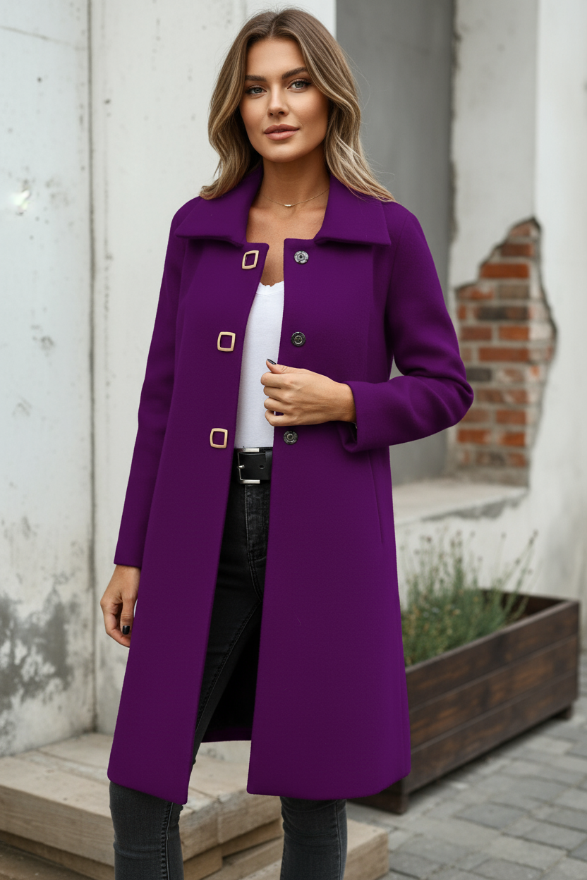 Płaszcz Damski z Dekoracyjnymi Klamrami | Długość Przed Kolano | Minimalistyczna Linia | Styl Miejski