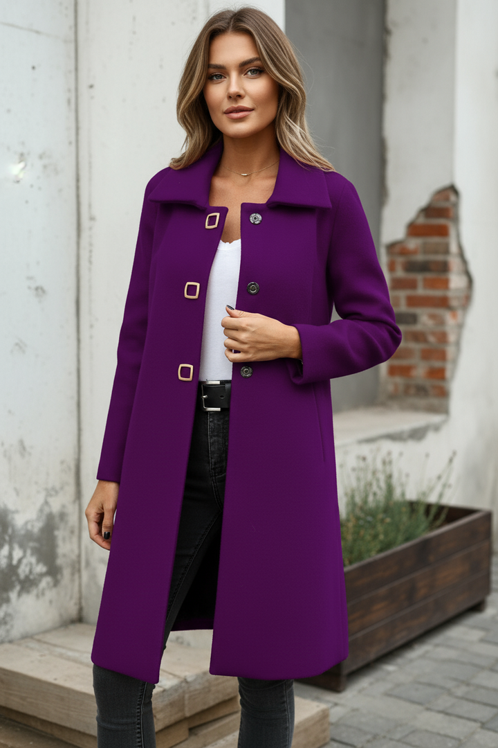 Płaszcz Damski z Dekoracyjnymi Klamrami | Długość Przed Kolano | Minimalistyczna Linia | Styl Miejski