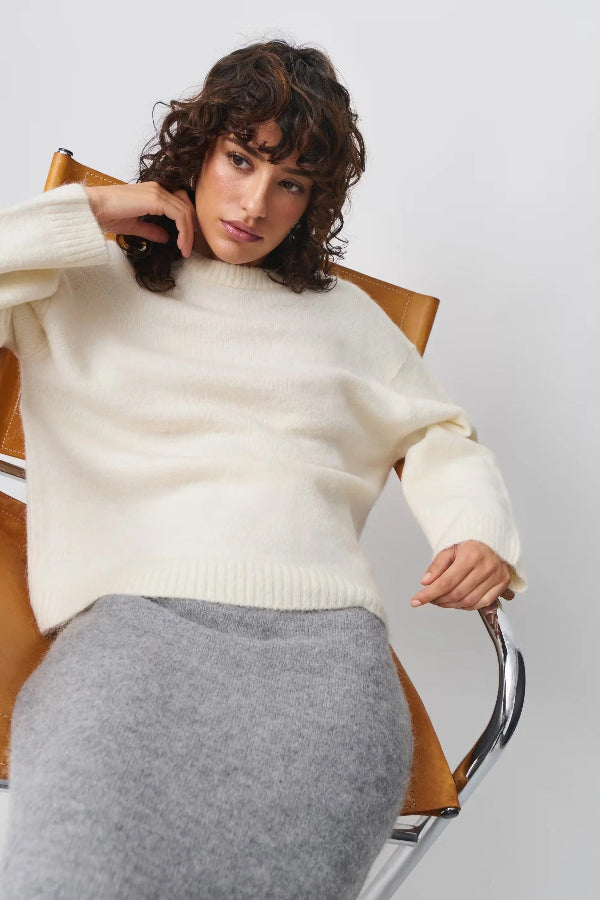 Damski Sweter z Dzianiny Z Mieszanki Włókien | Klasyczny Krój | Minimalistyczny Styl