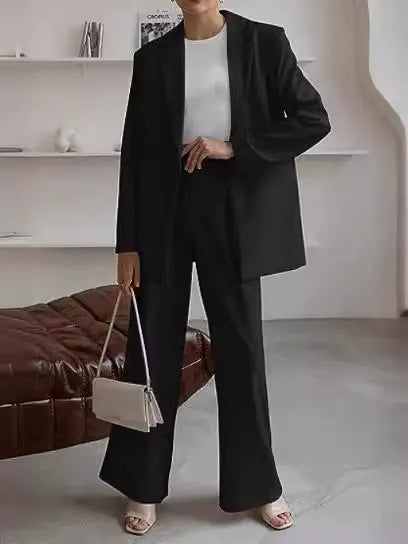 Damski Garnitur Dwuczęściowy | Marynarka Oversize i Spodnie z Szeroką Nogawką | Minimalistyczna Elegancja