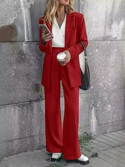 Damski Garnitur Dwuczęściowy | Marynarka Oversize i Spodnie z Szeroką Nogawką | Minimalistyczna Elegancja