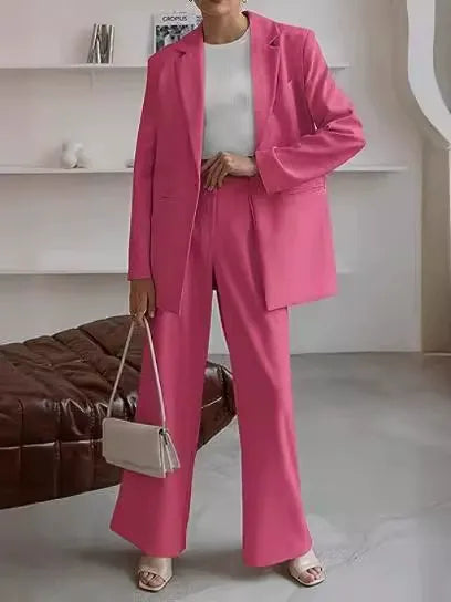 Damski Garnitur Dwuczęściowy | Marynarka Oversize i Spodnie z Szeroką Nogawką | Minimalistyczna Elegancja