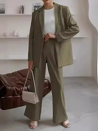 Damski Garnitur Dwuczęściowy | Marynarka Oversize i Spodnie z Szeroką Nogawką | Minimalistyczna Elegancja
