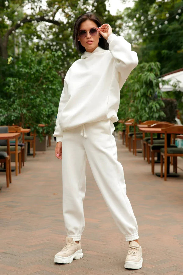 Komplet Dresowy Damski | Dzianina Bawełniana | Oversize Bluza i Spodnie ze Ściągaczami