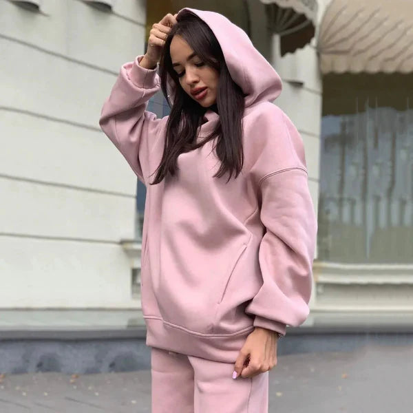Komplet Dresowy Damski | Dzianina Bawełniana | Oversize Bluza i Spodnie ze Ściągaczami