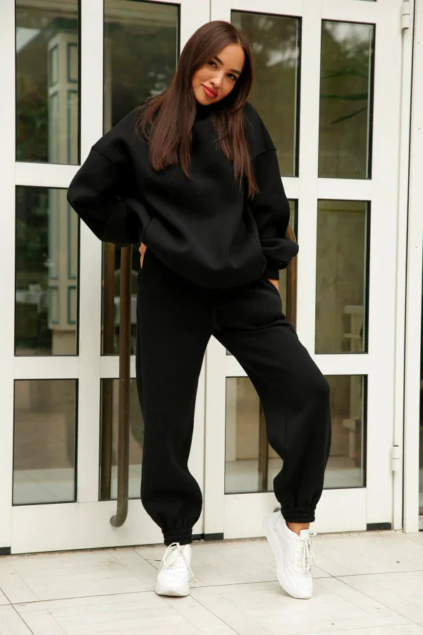 Komplet Dresowy Damski | Dzianina Bawełniana | Oversize Bluza i Spodnie ze Ściągaczami