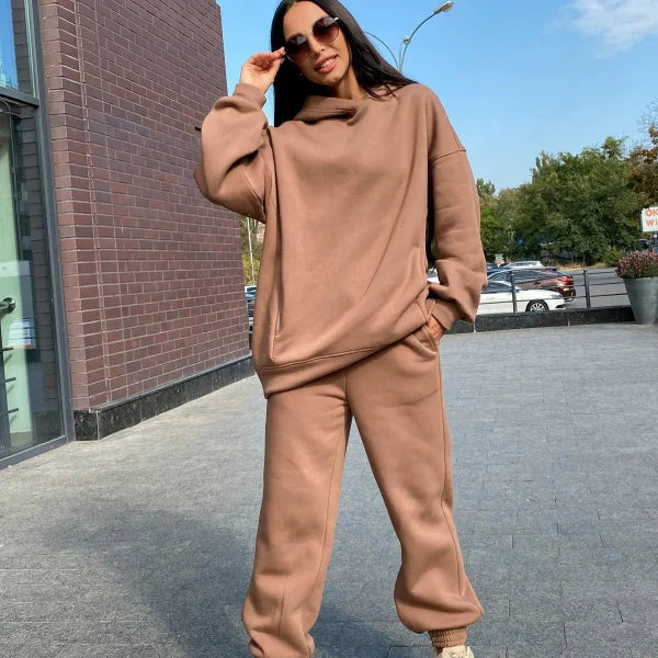 Komplet Dresowy Damski | Dzianina Bawełniana | Oversize Bluza i Spodnie ze Ściągaczami