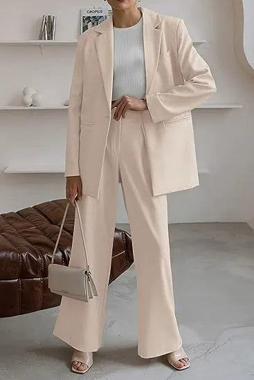 Damski Garnitur Dwuczęściowy | Marynarka Oversize i Spodnie z Szeroką Nogawką | Minimalistyczna Elegancja
