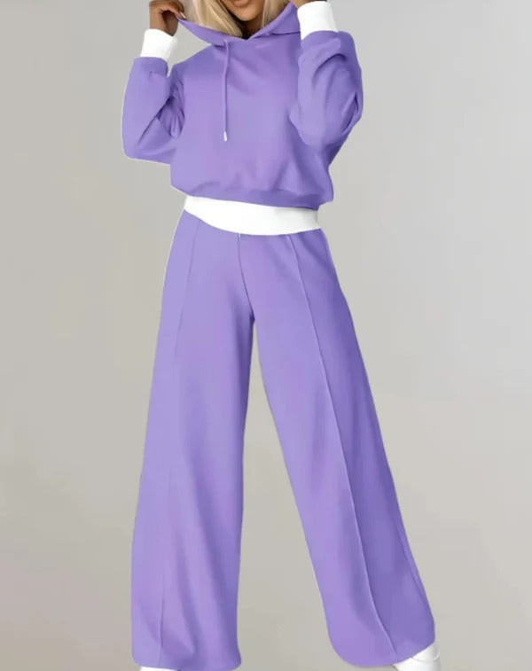 Damski Dres Dwuczęściowy | Bluza z Kapturem | Spodnie z Szeroką Nogawką | Styl Casual