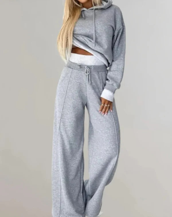 Damski Dres Dwuczęściowy | Bluza z Kapturem | Spodnie z Szeroką Nogawką | Styl Casual