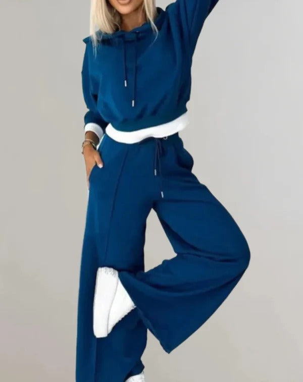 Damski Dres Dwuczęściowy | Bluza z Kapturem | Spodnie z Szeroką Nogawką | Styl Casual