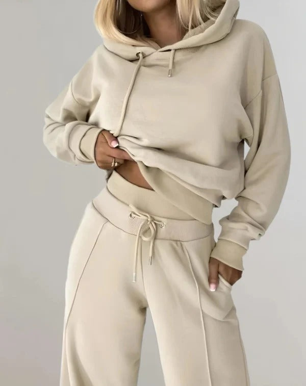 Damski Dres Dwuczęściowy | Bluza z Kapturem | Spodnie z Szeroką Nogawką | Styl Casual