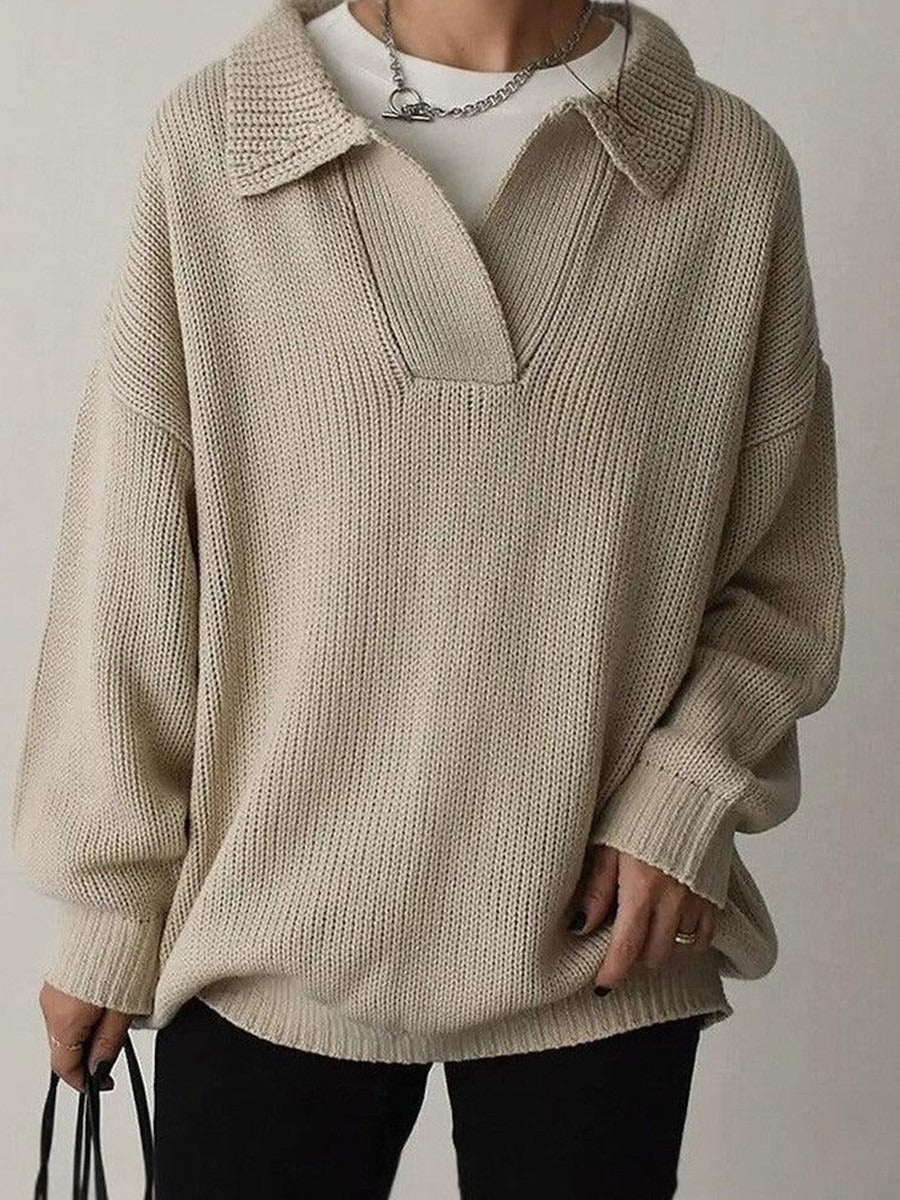 Sweter z Kołnierzem Polo | Gruby Splot | Oversize i Komfort
