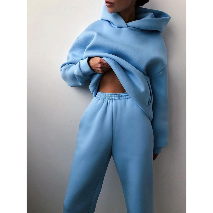 Damski Dres Oversize | Bluza z Kapturem i Spodnie z Wysokim Stanem | Wygodny Casualowy Zestaw