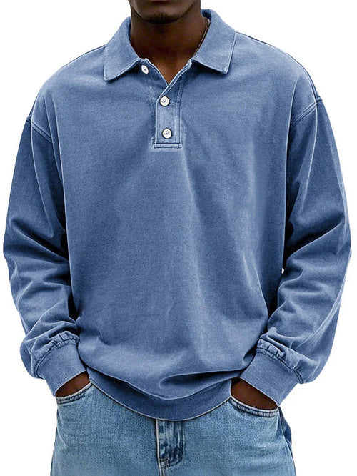 Męska Bluza Polo z Długim Rękawem | Luźny Krój | Styl Codzienny