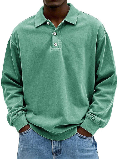 Męska Bluza Polo z Długim Rękawem | Luźny Krój | Styl Codzienny