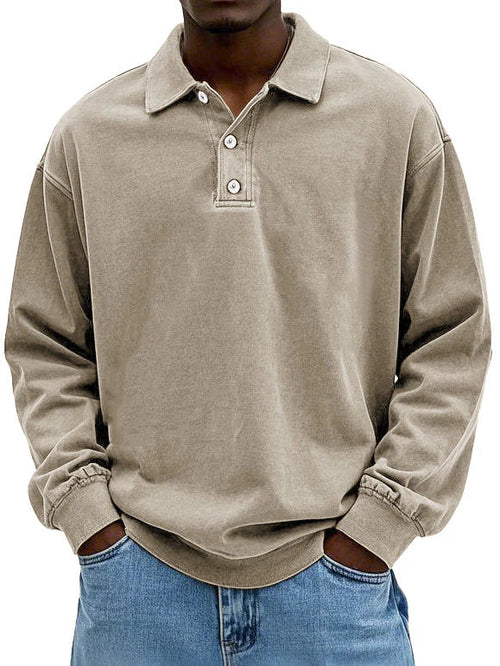 Męska Bluza Polo z Długim Rękawem | Luźny Krój | Styl Codzienny