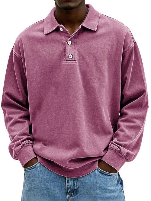 Męska Bluza Polo z Długim Rękawem | Luźny Krój | Styl Codzienny