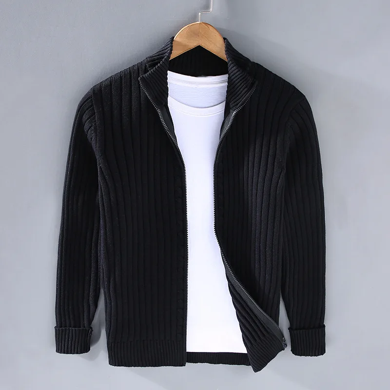 Męski Sweter Rozpinany w Pionowe Prążki | Ciepły i Miękki | Styl Casual na Co Dzień