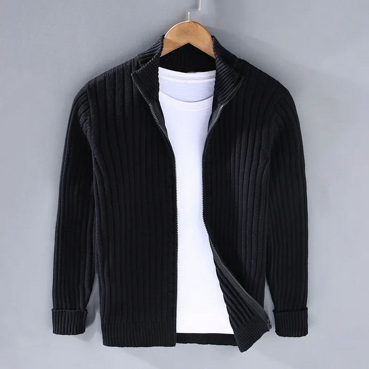 Męski Sweter Rozpinany w Pionowe Prążki | Ciepły i Miękki | Styl Casual na Co Dzień