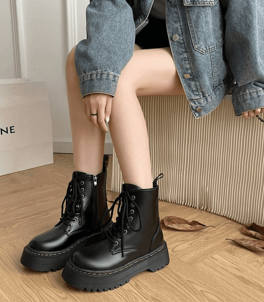 Damskie Botki na Platformie | Sznurowane Buty z Grubą Podeszwą | Styl Miejski i Rockowy