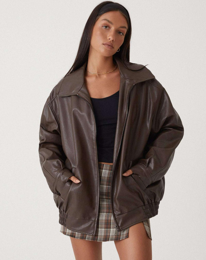 Damska Kurtka Oversize | Skórzana ze Stójką | Nowoczesny i Stylowy Look